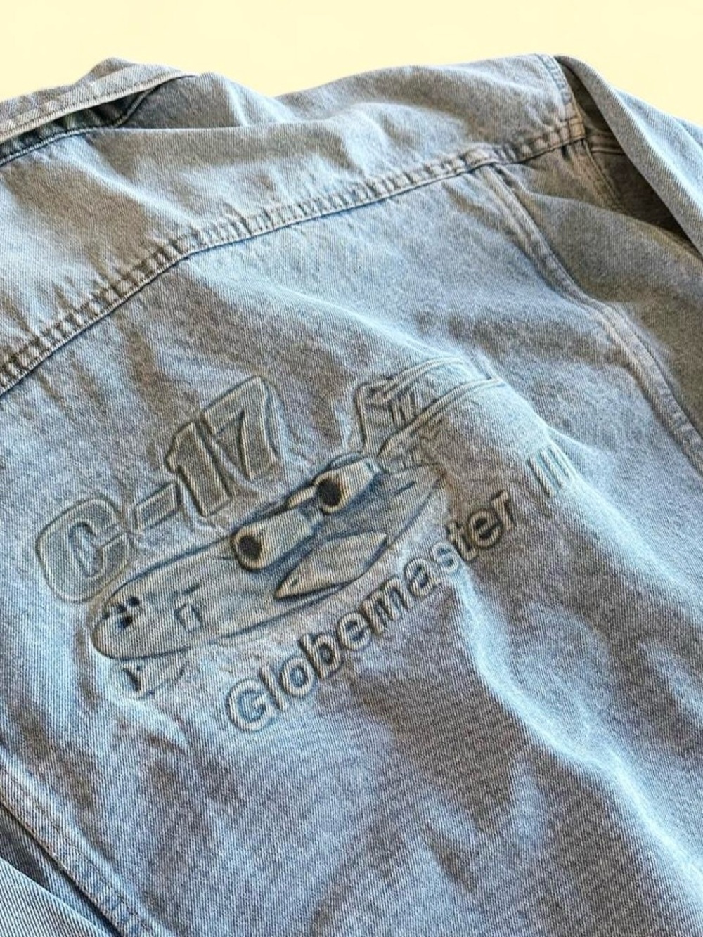 Vintage C-17 Globemaster Denim Jacket USA Made Light Wash Men’s L Military